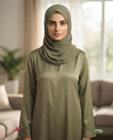 Olive Green Premium Fabric Abaya | Elegant Front‑Closed Modest Wear by Tehnoor