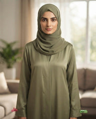 Olive Green Premium Fabric Abaya | Elegant Front‑Closed Modest Wear by Tehnoor