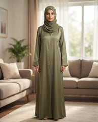 Olive Green Premium Fabric Abaya | Elegant Front‑Closed Modest Wear by Tehnoor