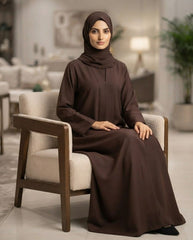 Elegant Coffee Brown A-Line Abaya with Lapel Collar | Premium Nida Fabric | Tehnoor
