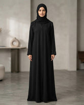Elegant Black A-Line Abaya with Beaded Embellishments | Premium Nida Fabric | Tehnoor