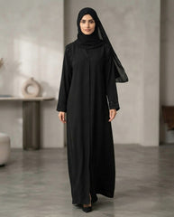 Elegant Black A-Line Abaya with Beaded Embellishments | Premium Nida Fabric | Tehnoor