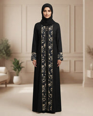 Black Nida Daily Wear Abaya with Grey Floral Panels
