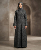 Charcoal Grey Nida Printed Abaya for Daily and Office Wear