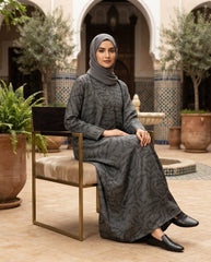Charcoal Grey Nida Printed Abaya for Daily and Office Wear