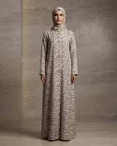 Stone Beige Nida Printed Abaya for Daily and Office Wear