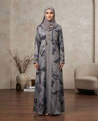 Steel Grey Nida Floral Print Abaya for Daily and Party Wear