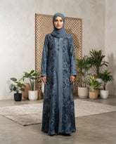 Slate Blue Nida Printed Abaya for Daily and Party Wear