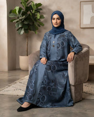 Slate Blue Nida Printed Abaya for Daily and Party Wear