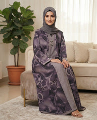 Dusty Mauve Nida Printed Abaya for Daily and Party Wear