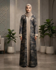Light Brown Nida Front Open Romance Abaya with Vintage Floral Print for Daily and Party Wear