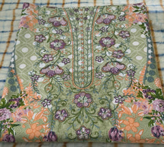 Sage Green Cotton Unstitched Suit with Heavy Embroidery and Printed Plazo
