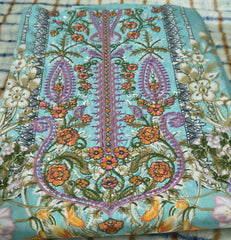 Aqua Mint Floral Embroidered Pure Cotton Unstitched Suit Material