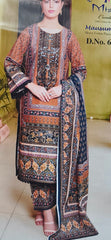 Rust Brown Printed Cotton Unstitched Suit with Floral Border Dupatta