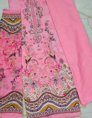 Candy Pink Pure Cotton Unstitched Suit with Mal-Mal Cotton Dupatta