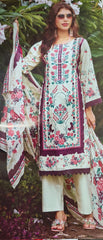 Ecru White Pure Cotton Unstitched Suit with Mal-Mal Cotton Dupatta