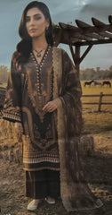 Chocolate Brown Heavy Lawn Cotton Unstitched Suit with Printed Dupatta