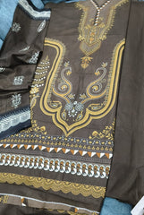 Chocolate Brown Heavy Lawn Cotton Unstitched Suit with Printed Dupatta