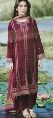 Burgundy Heavy Lawn Cotton Unstitched Suit with Printed Dupatta