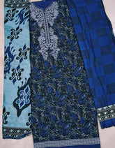 Cobalt Blue Heavy Lawn Cotton Unstitched Suit with Printed Dupatta
