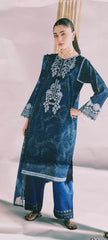 Cobalt Blue Heavy Lawn Cotton Unstitched Suit with Printed Dupatta