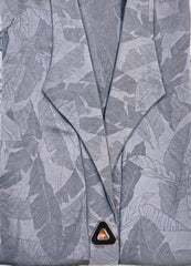 Elegant Grey Woven Leaf Abaya | Lapel Collar & Premium Jacquard-Style Motif