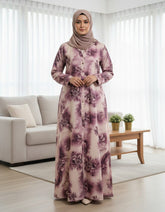 Vintage Midnight Mauve Abaya – Premium Digital Print Oversized Modest Kaftan with Fluid Drape – 56" Length, 24" Bust