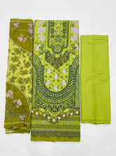 Pear Green Heavy Lawn Cotton Unstitched Suit with Printed Dupatta