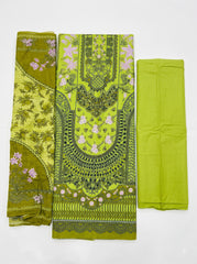 Pear Green Heavy Lawn Cotton Unstitched Suit with Printed Dupatta