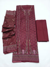 Burgundy Heavy Lawn Cotton Unstitched Suit with Printed Dupatta