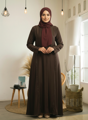 Dark Brown Abaya with Maroon Hijab Imported UAE Fabric