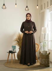 Dark Brown Abaya with Maroon Hijab Imported UAE Fabric