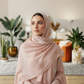 Light Pink Embroidered Hijab / Stole with Floral Motif