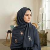 Dark Blue Embroidered Stole with Pink & White Floral Motif