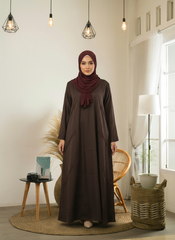 Dark Brown Abaya with Maroon Hijab Imported UAE Fabric
