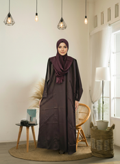 Dark Brown Abaya with Maroon Hijab Imported UAE Fabric