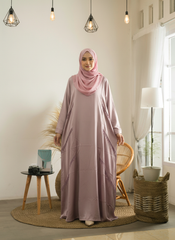 Soft-Toned Abayas with Matching Hijabs (Pink & Lavender Variants)