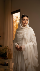 White Embroidered Stole with Gold Floral Motif