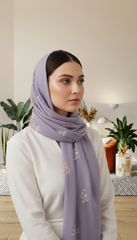 Light Purple Embroidered Stole with White & Gold Floral Motif