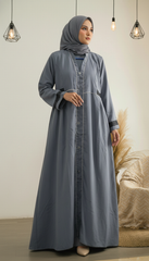Tehnoor Grey Pleated-Cuff Abaya