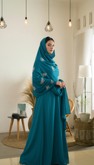 Teal Embroidered Stole with White Floral Motif