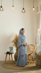 Light Blue Embroidered Stole with Peach & White Floral Motif