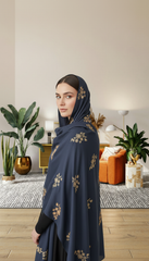 Dark Blue Embroidered Stole with Golden Floral Motif