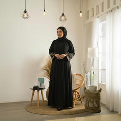 Black Abaya with Gold Embroidered Sleeves (with Hijab)