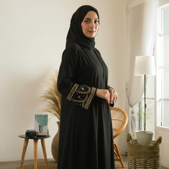 Black Abaya with Gold Embroidered Sleeves (with Hijab)