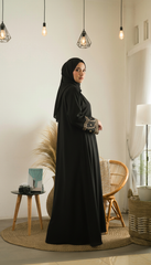 Black Abaya with Gold Embroidered Sleeves (with Hijab)