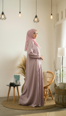 Soft-Toned Abayas with Matching Hijabs (Pink & Lavender Variants)
