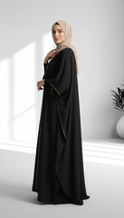 Black Satin Kaftan with Gold Trim & Tassel Detail