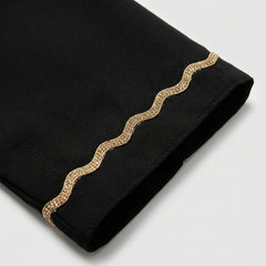 Shiny Satin Abaya with Wavy Lace Detail Black