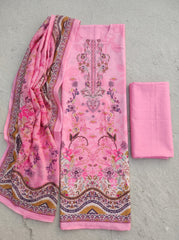 Candy Pink Pure Cotton Unstitched Suit with Mal-Mal Cotton Dupatta